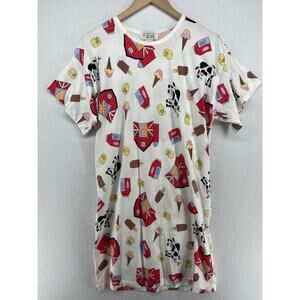 ST. EVE Nightgown One Size Cow Barn Cheese Farm Pajama Shirtdress Cotton White